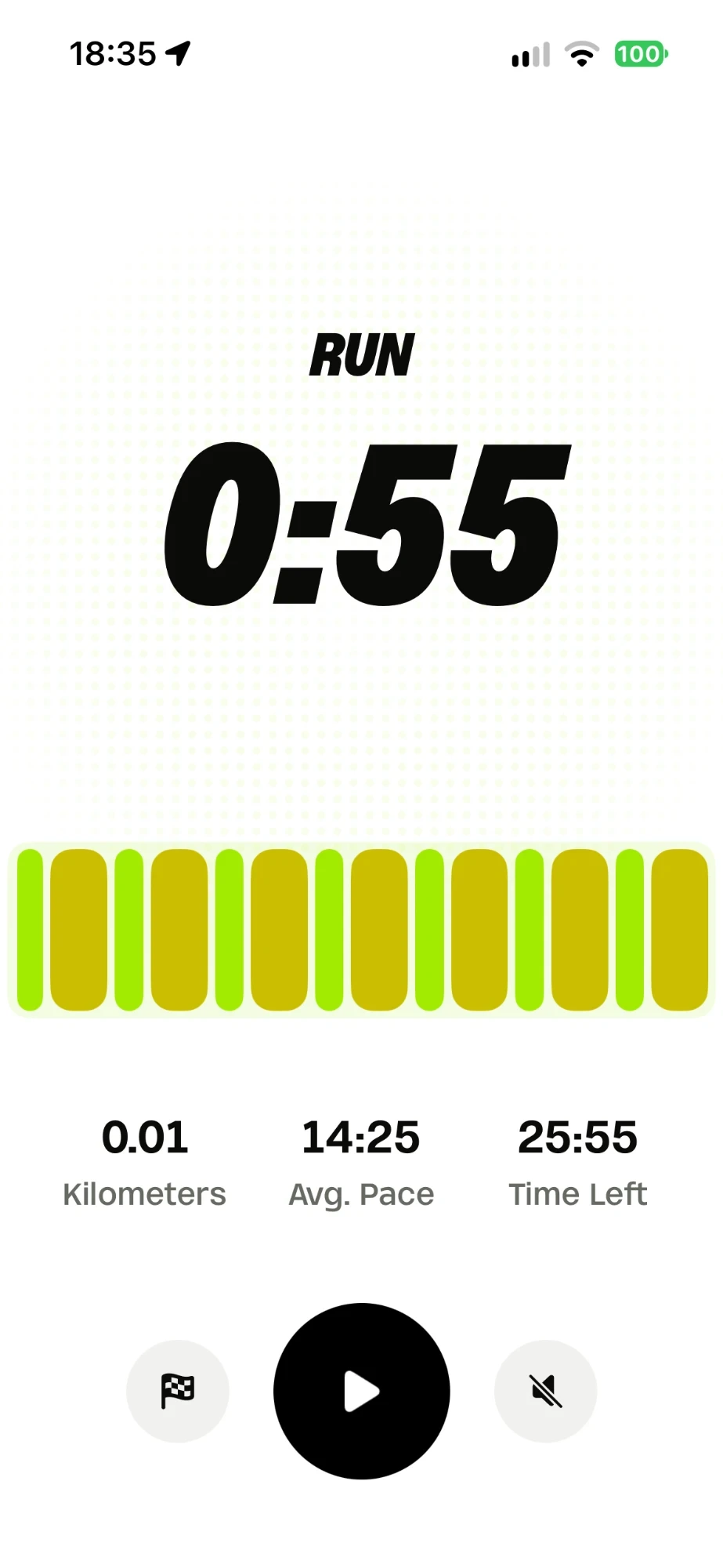 A plan run in progress: run interval with 0:55 left and the run and walk intervals ahead