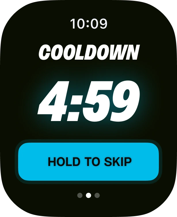 Cool-down on Apple Watch: 4:59 left, hold to skip