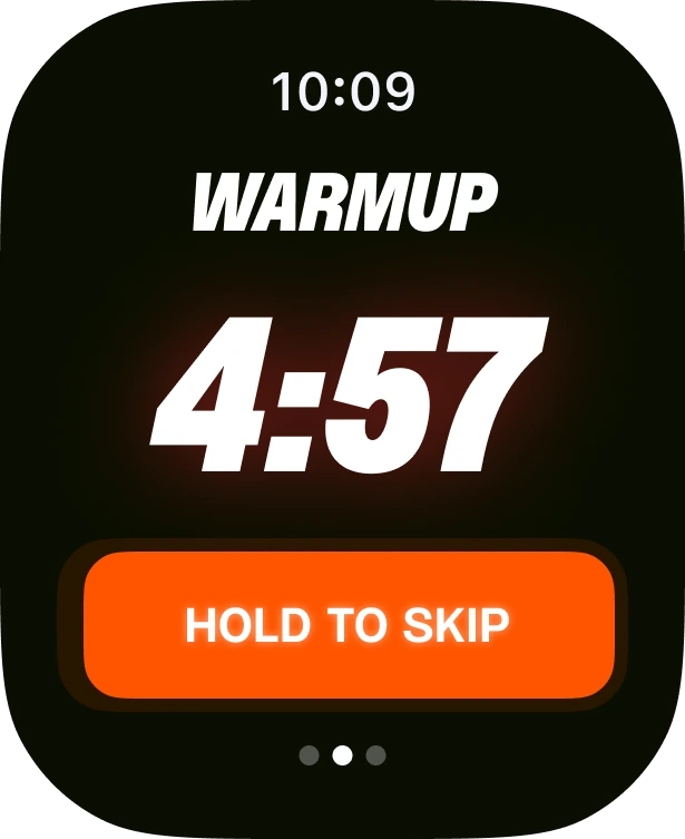 Warm-up on Apple Watch: 4:57 of brisk walking left, hold to skip